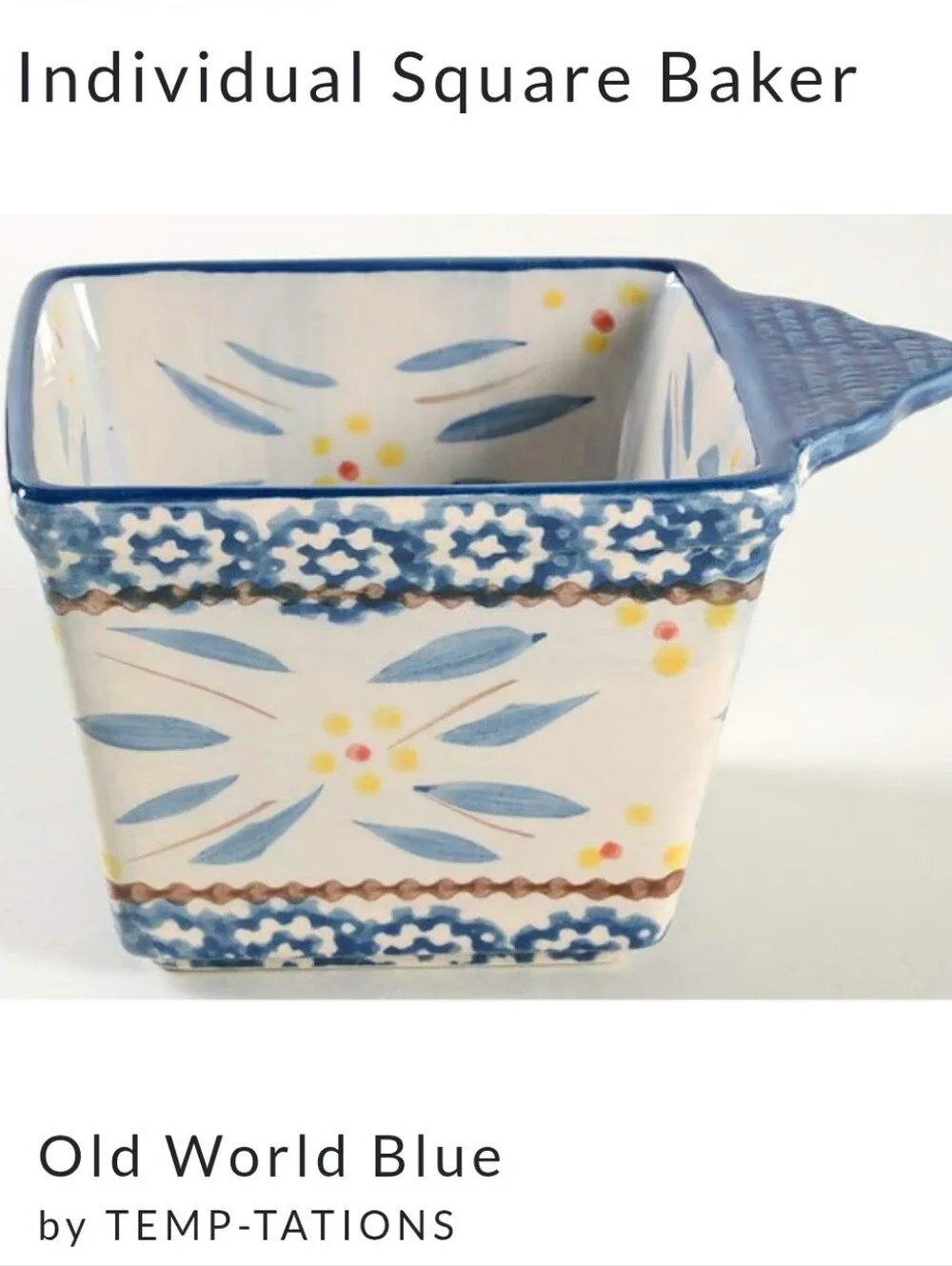 Temp-tations Old World Blue 10 Oz Individual Square Baker Ramekin